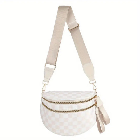 Women's Adjustable Crossbody Bum Bag - Spacious Geometric Pattern, Zipper Closure