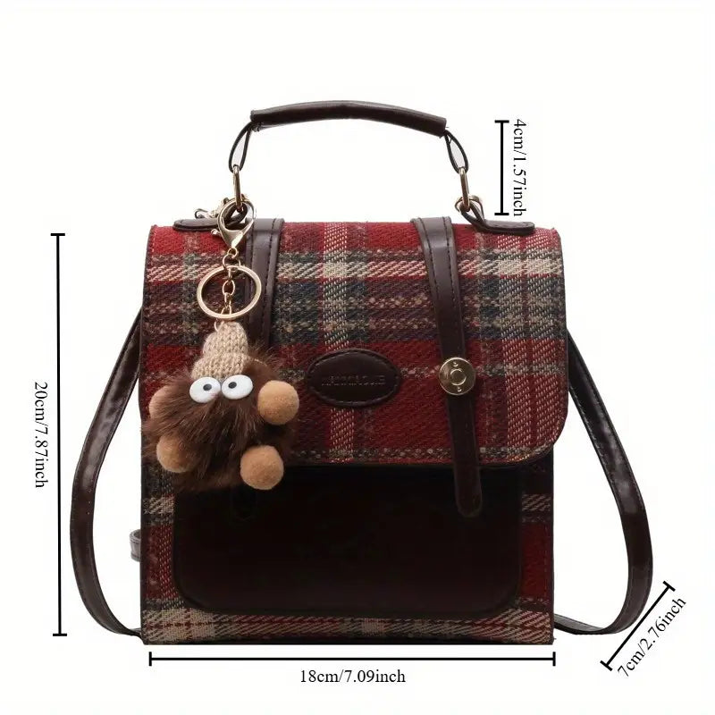 Trendy British Plaid Backpack for Women - Casual Satchel with Buckle Closure, Hand Washable