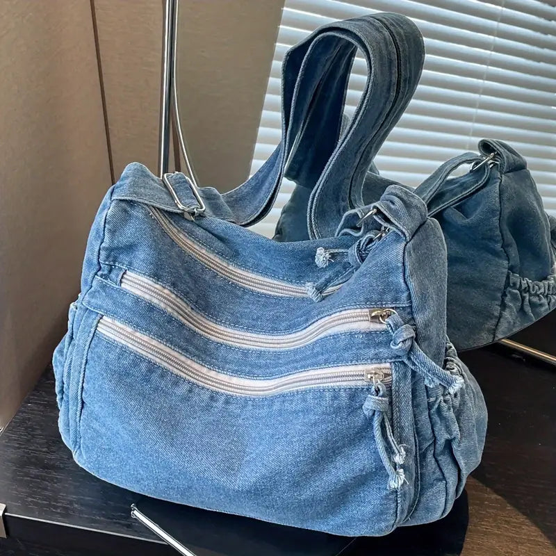 Women's Lightweight Crossbody Tote Bag - Solid Color, Adjustable Strap, Multiple Zippered Compartments, Durable Lining