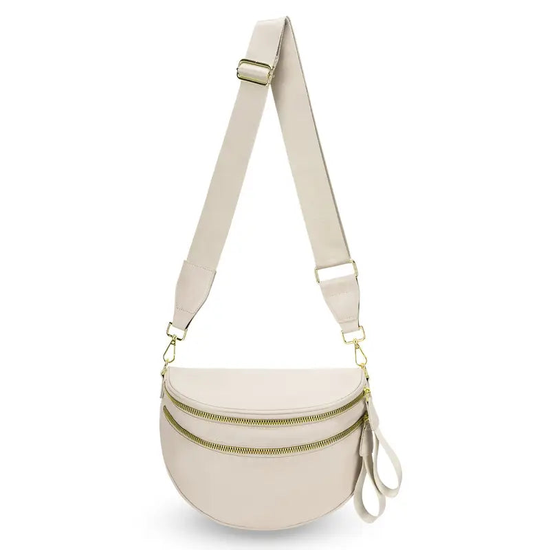Women's Adjustable Crossbody Bum Bag - Spacious Geometric Pattern, Zipper Closure