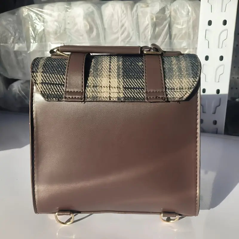 Trendy British Plaid Backpack for Women - Casual Satchel with Buckle Closure, Hand Washable