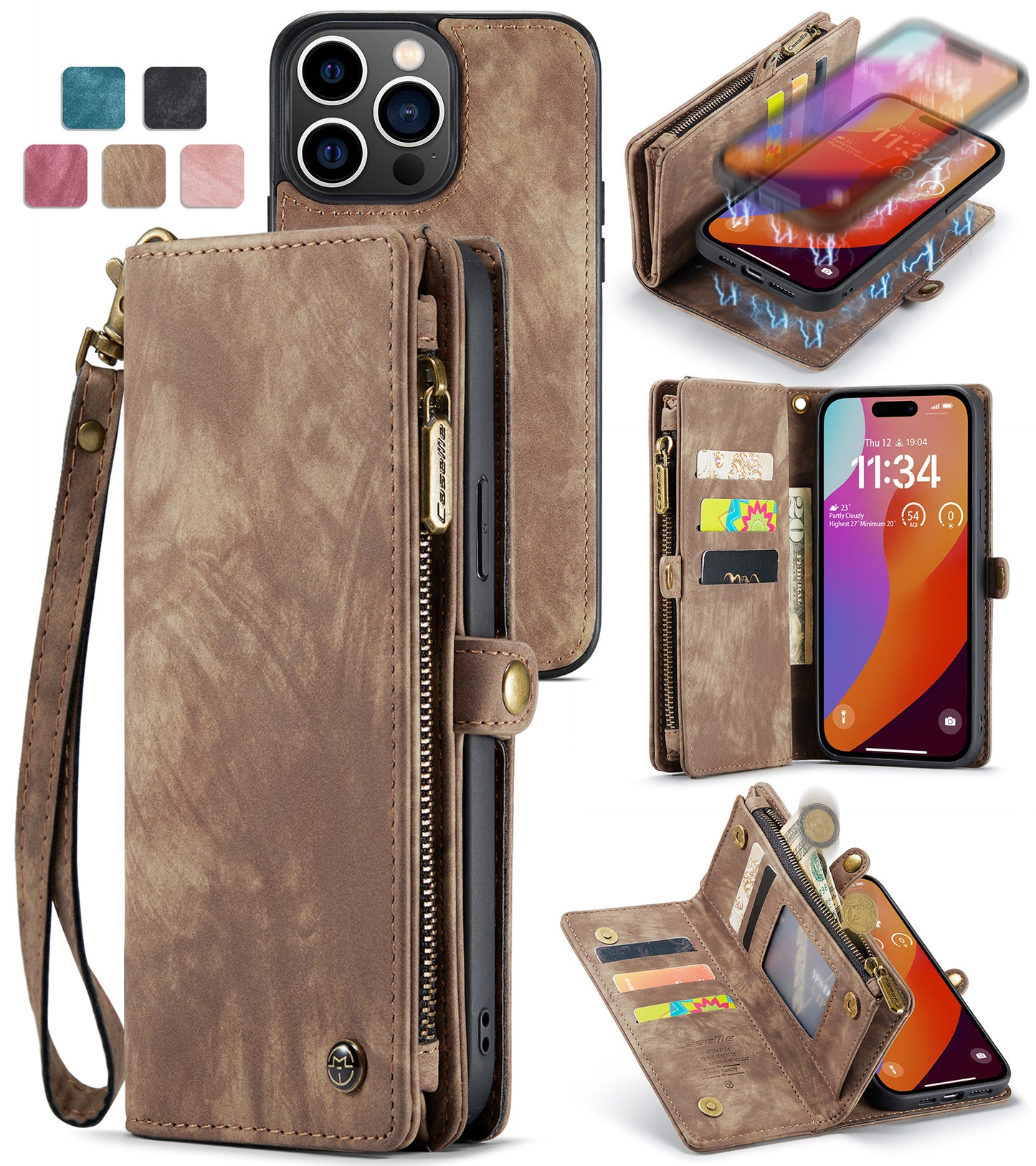 Detachable Leather Wallet Phone Case for iPhone