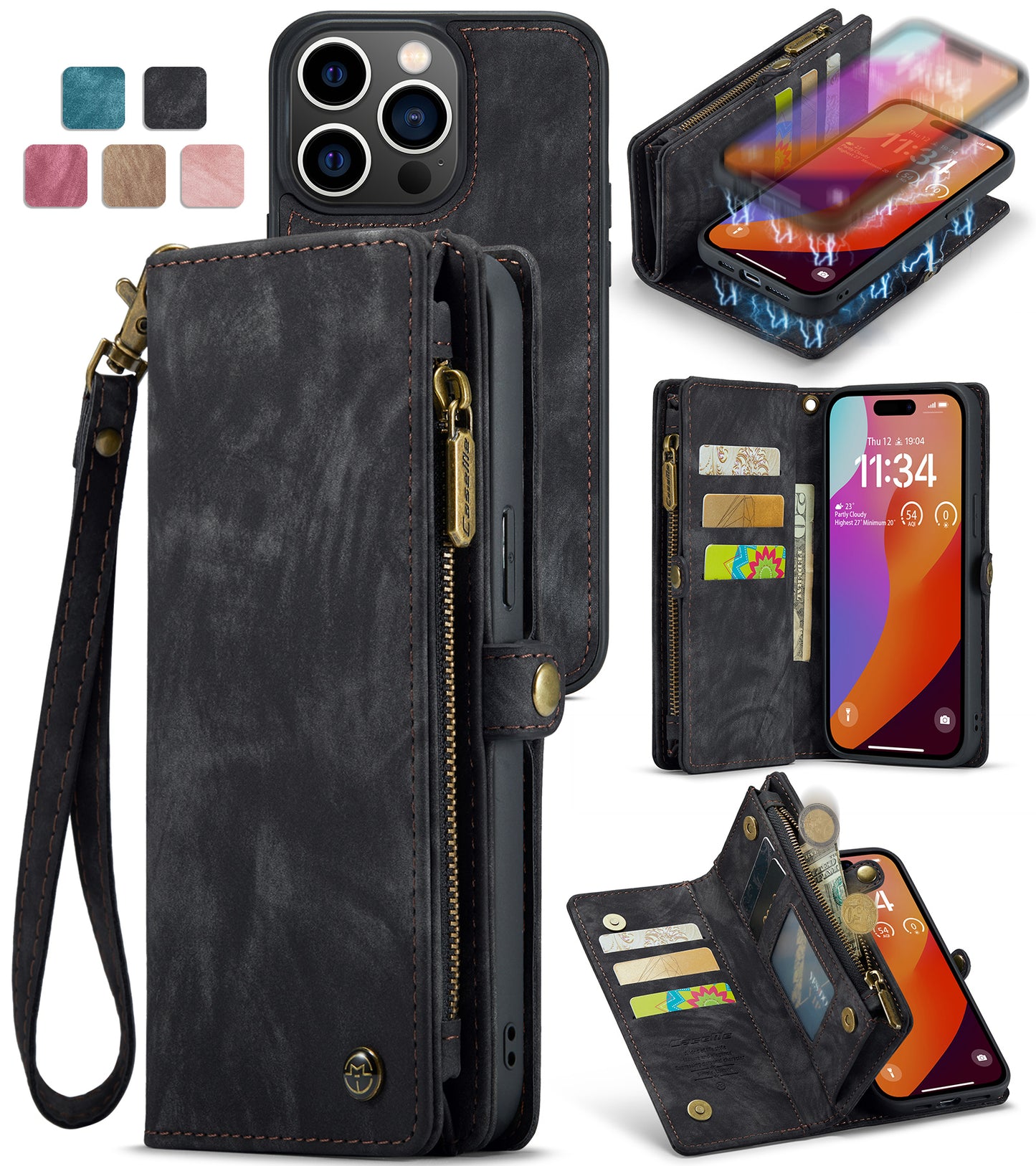 Detachable Leather Wallet Phone Case for iPhone