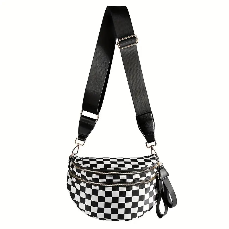 Women's Adjustable Crossbody Bum Bag - Spacious Geometric Pattern, Zipper Closure