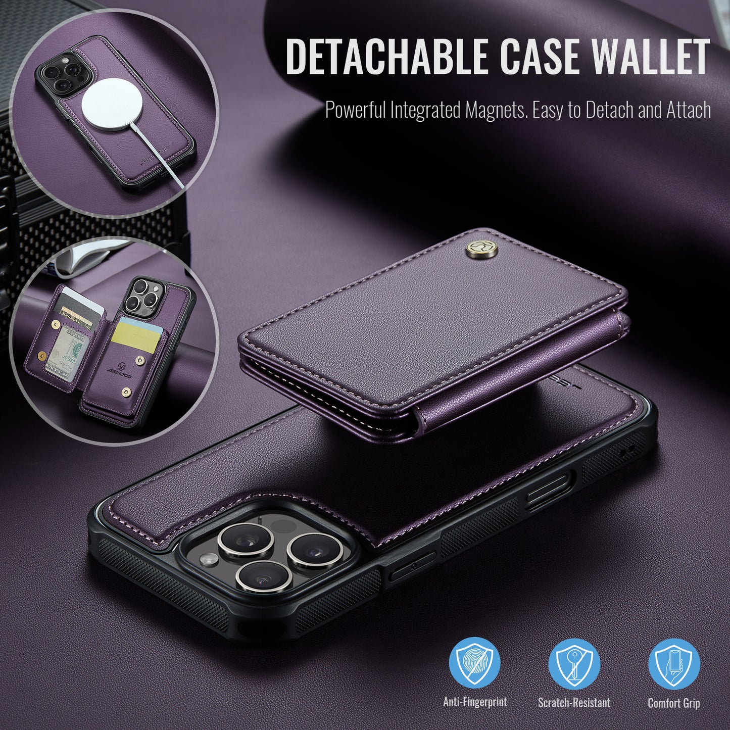 RFID Leather Magnetic Detachable Wallet Phone Case for iPhone