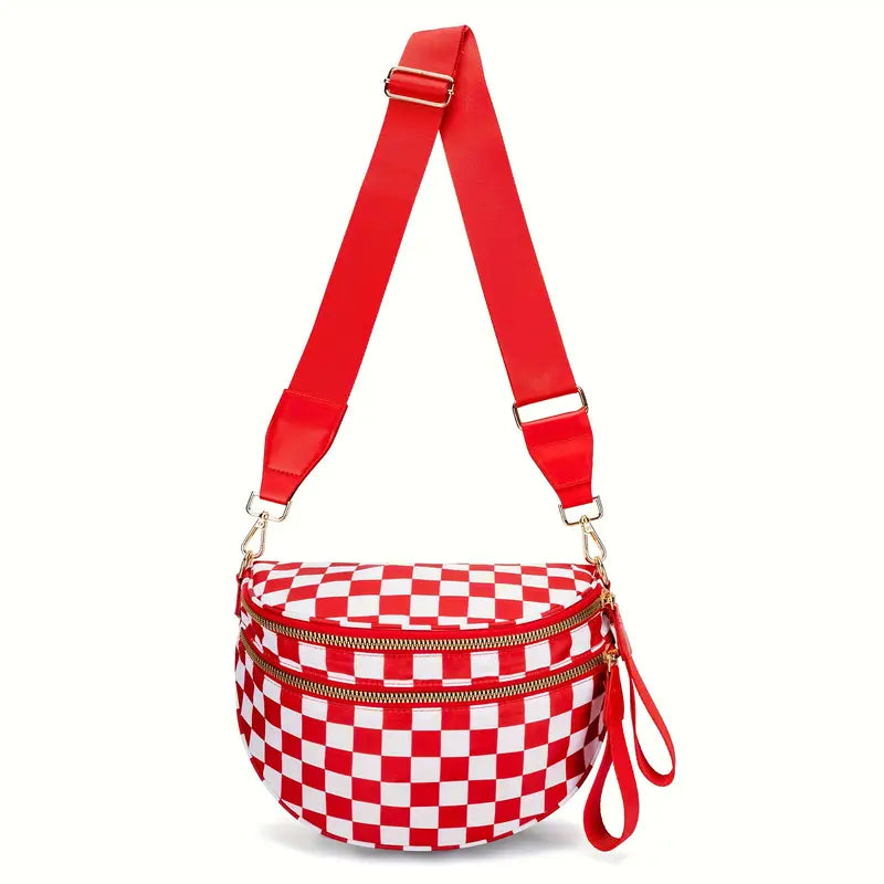 Women's Adjustable Crossbody Bum Bag - Spacious Geometric Pattern, Zipper Closure