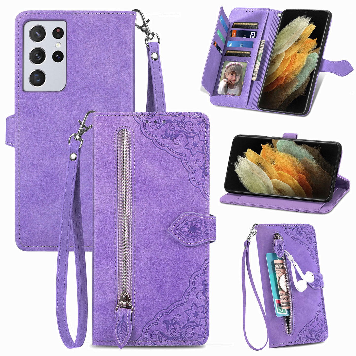 2-in-1 abnehmbare Leder-Brieftaschenhülle für Samsung Galaxy