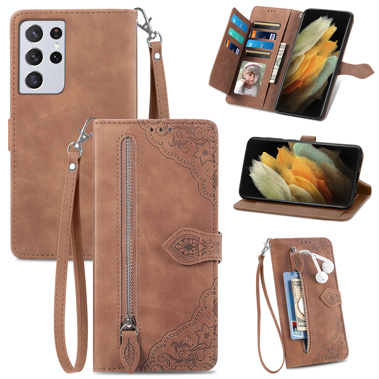 2-in-1 abnehmbare Leder-Brieftaschenhülle für Samsung Galaxy