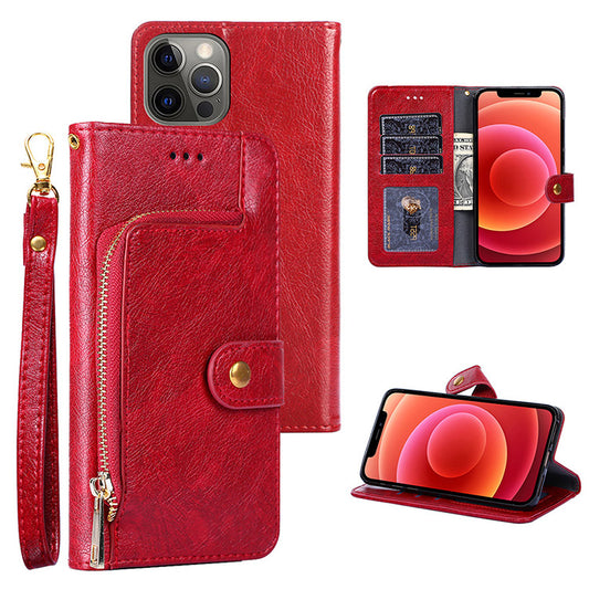 Zip Wallet Credit Card Slot Leather Flip Case for iPhone