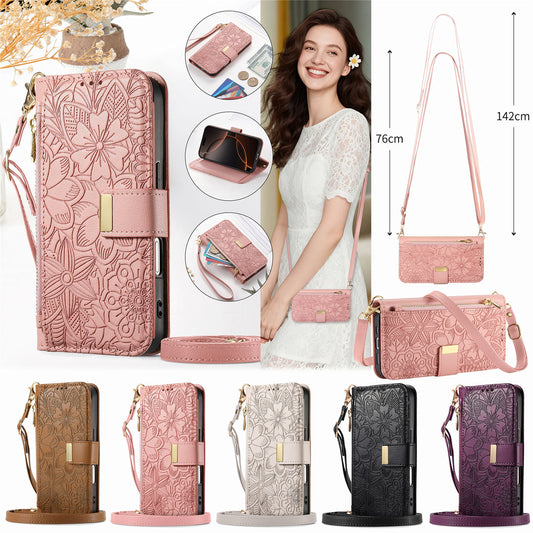 Floral & Leaf Elegant Fashion Crossbody Flip Phone Case for Samsung