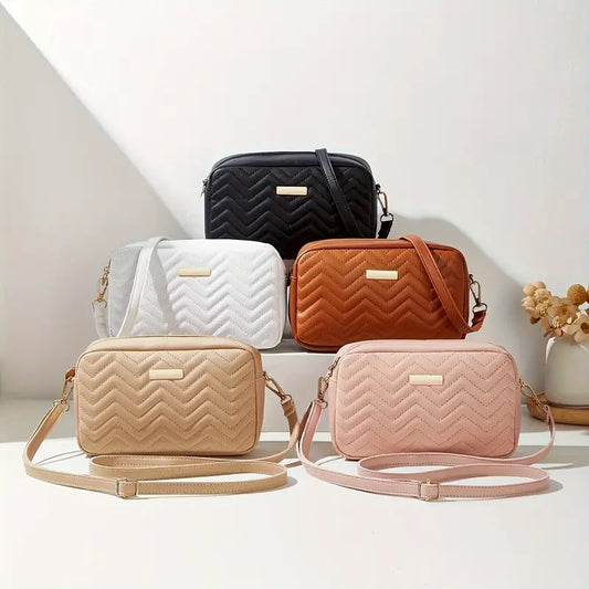 Chic Quilted Chevron Crossbody Phone Bag - Versatile Small Square Purse in 5 Colors with Adjustable Strap - Perfect for Daily Commute & Casual Outings