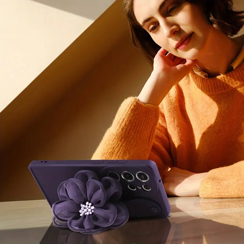 Wrist Strap Women Phone Case with Flower Holder for Samsung Galaxy