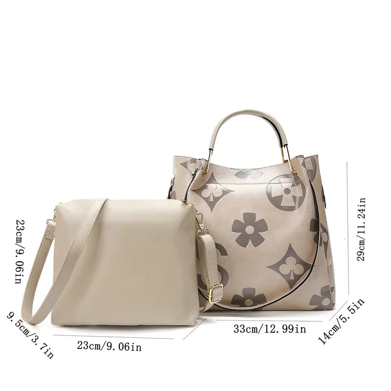 Elegant Floral Embossed Satchel Handbag - Faux Leather with Zipper Closure