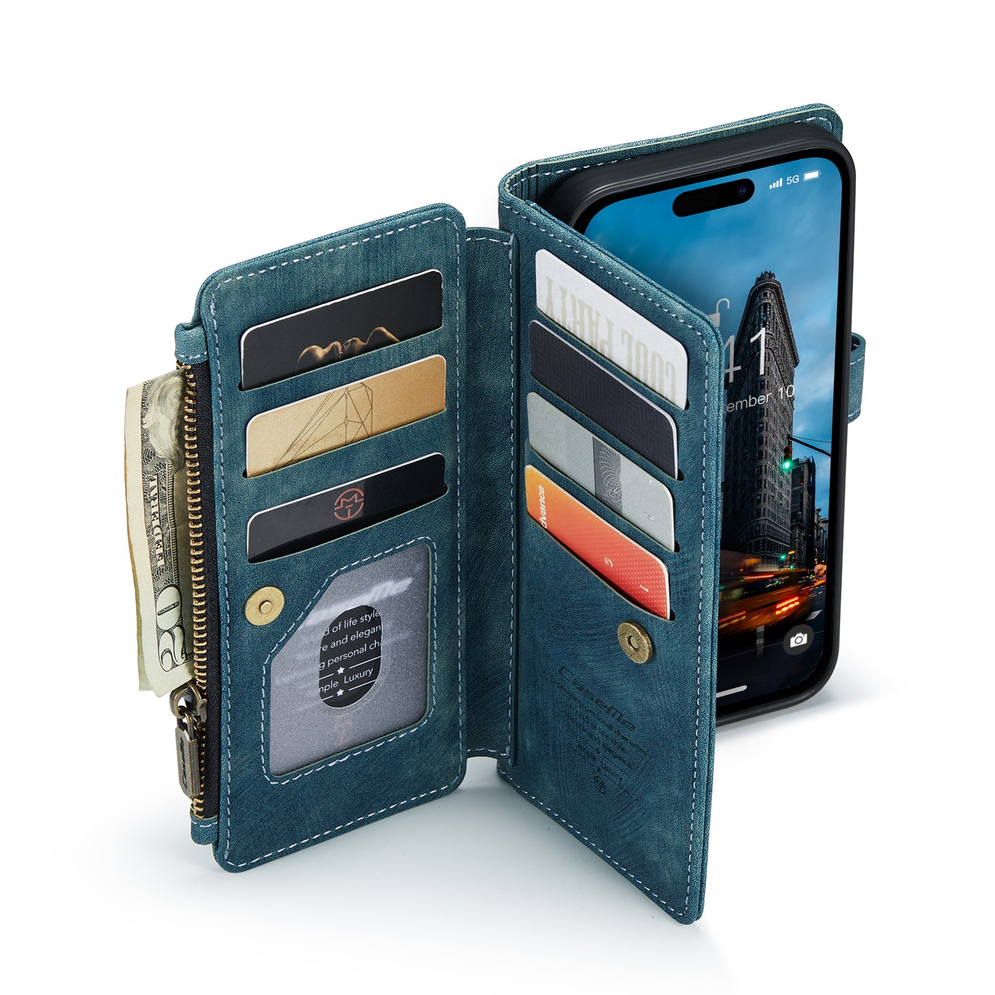 Estuche tipo billetera de cuero desmontable 2 en 1 para iPhone 