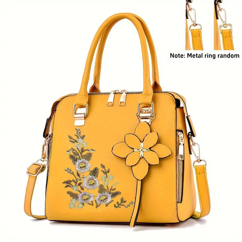 Intricate Floral & Bird Embroidered Crossbody Handbag