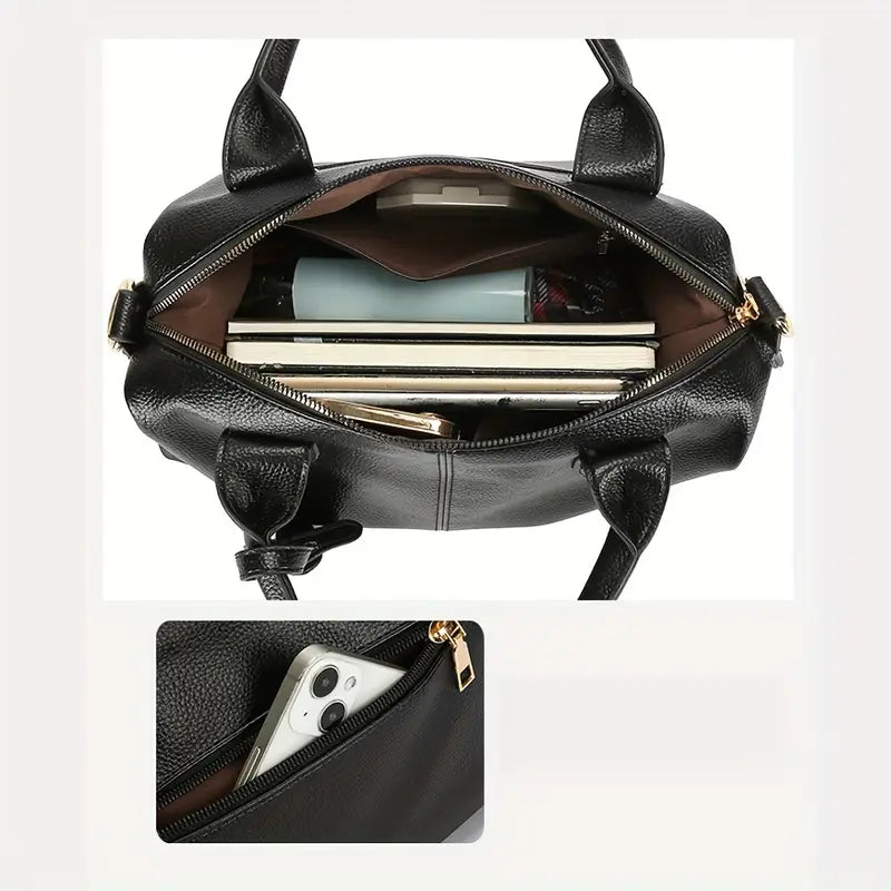 Lady Boston Bag - Large Lychee-Patterned Pillow Bag for Business Women