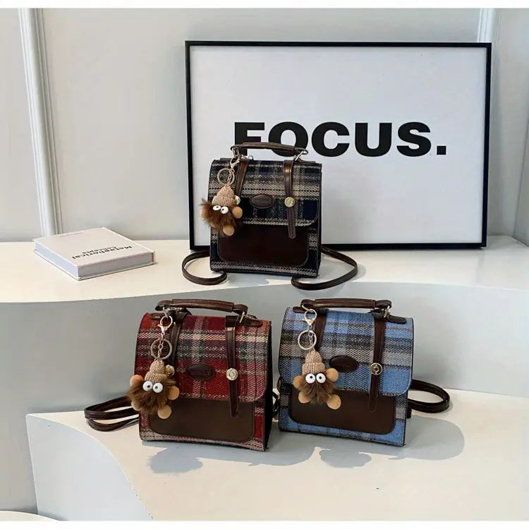 Trendy British Plaid Backpack for Women - Casual Satchel with Buckle Closure, Hand Washable