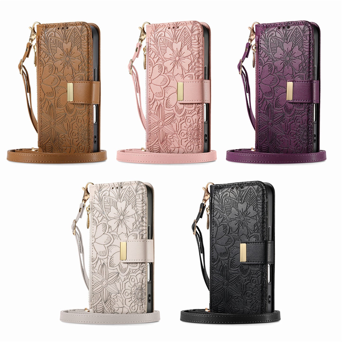 Floral & Leaf Elegant Fashion Crossbody Flip Phone Case for Samsung