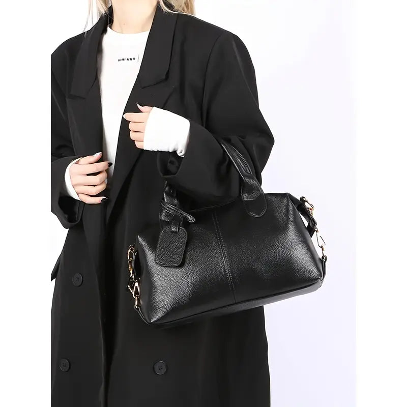 Lady Boston Bag - Large Lychee-Patterned Pillow Bag for Business Women