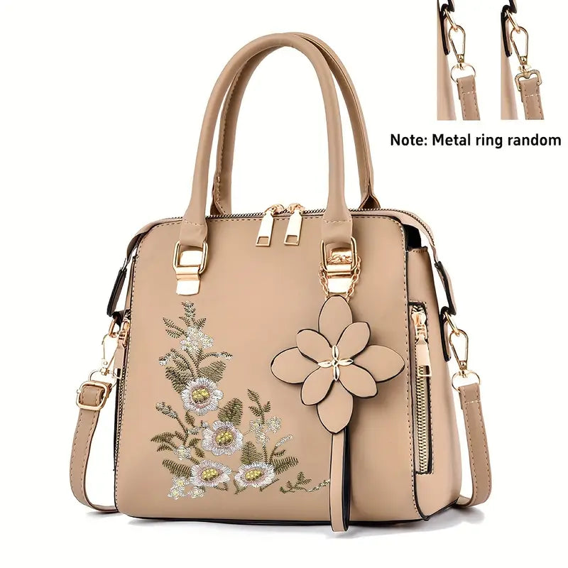 Intricate Floral & Bird Embroidered Crossbody Handbag