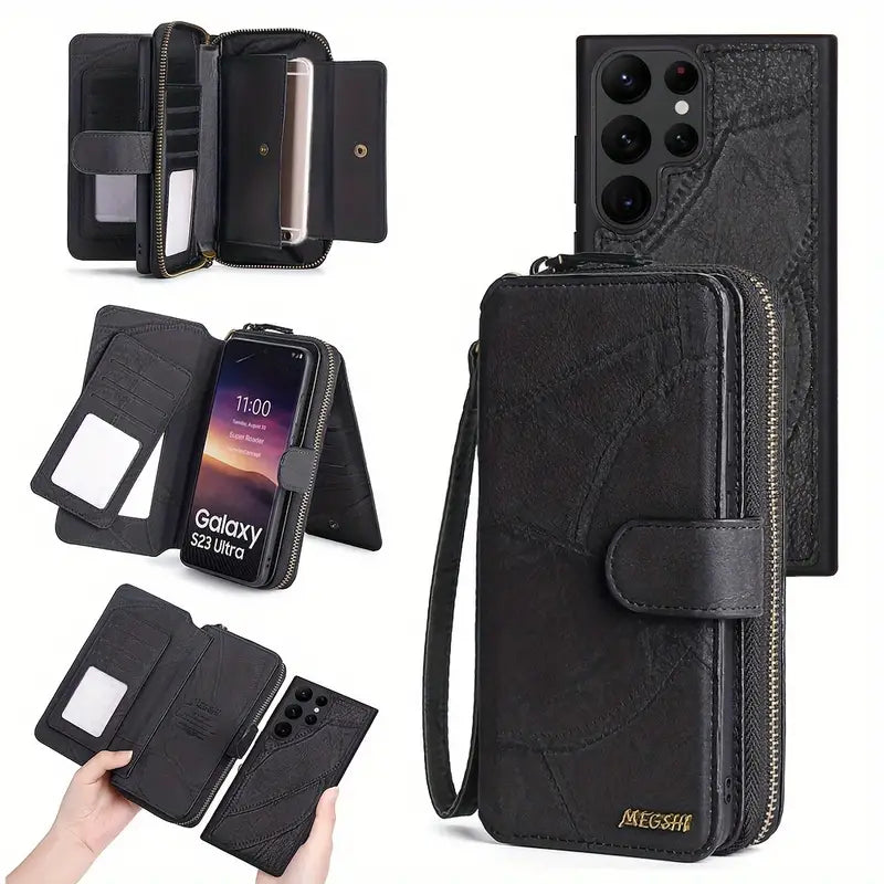 Premium Wallet Phone Case With Wrist Strap for for Samsung Galaxy