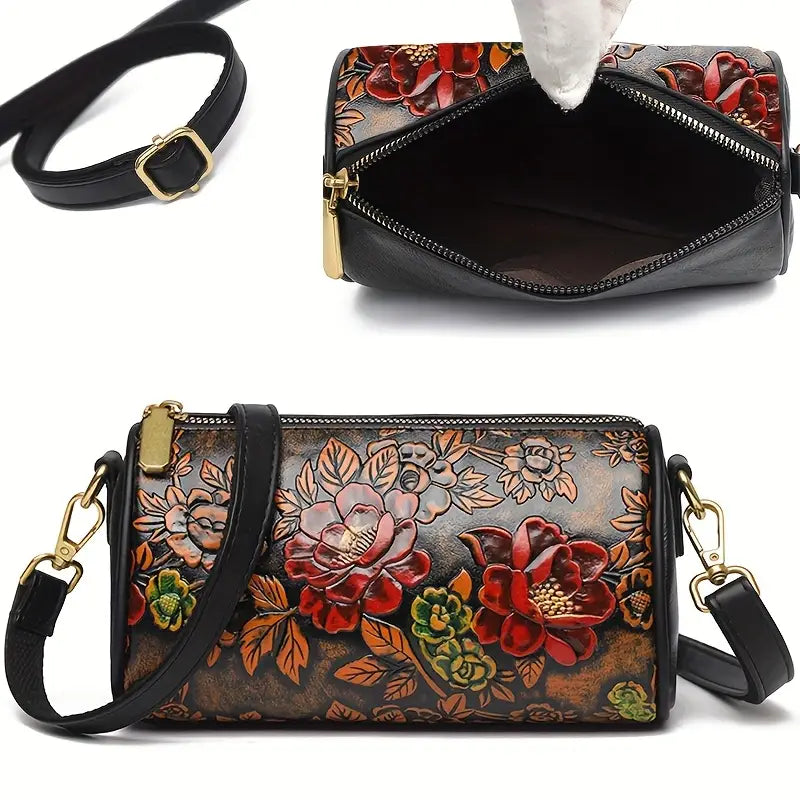 Mini Vintage Floral Embossed Crossbody Bag