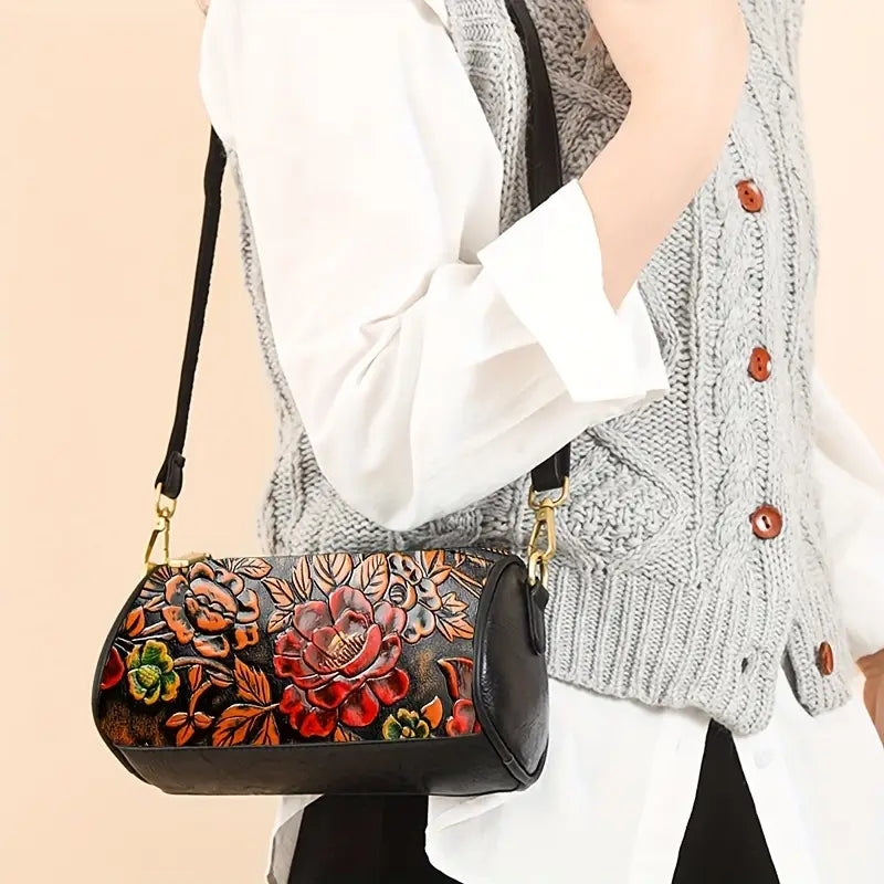 Mini Vintage Floral Embossed Crossbody Bag
