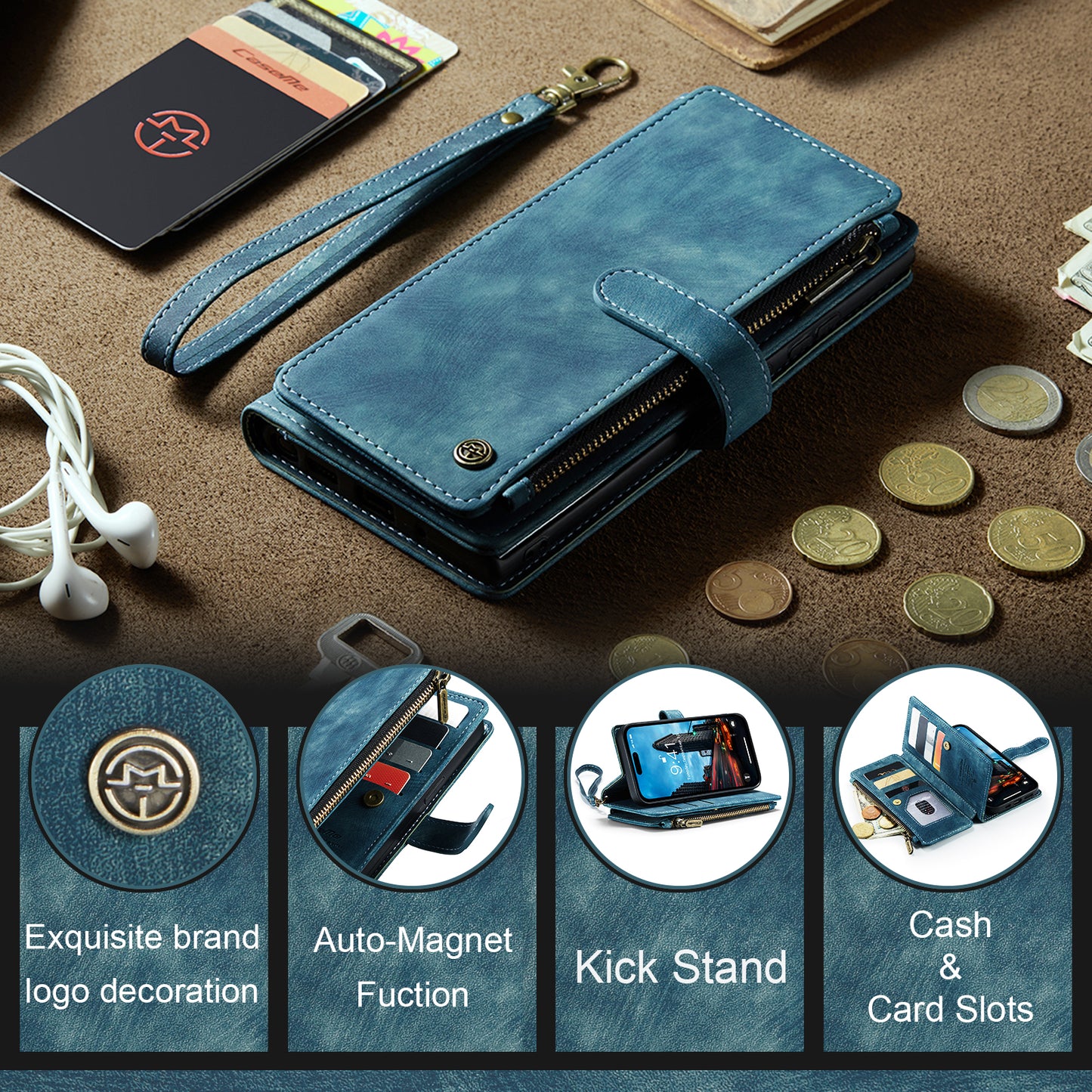 2-in-1 abnehmbare Leder-Brieftaschenhülle für das iPhone 