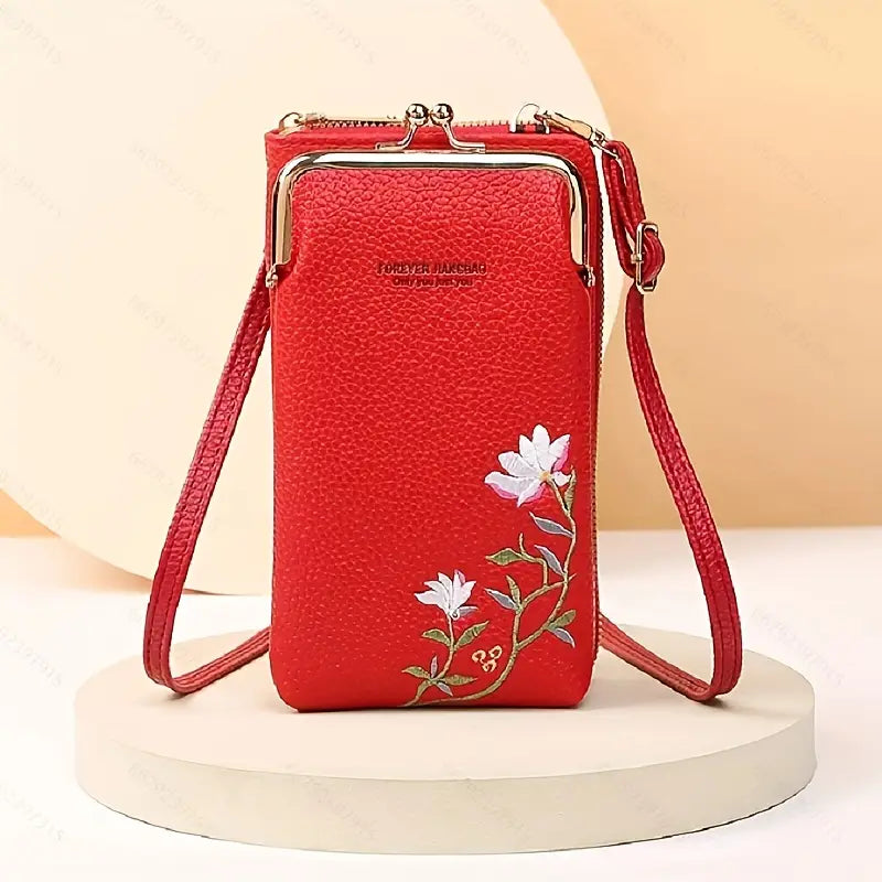 Women's Fashionable Embroidery Flower Phone Bag