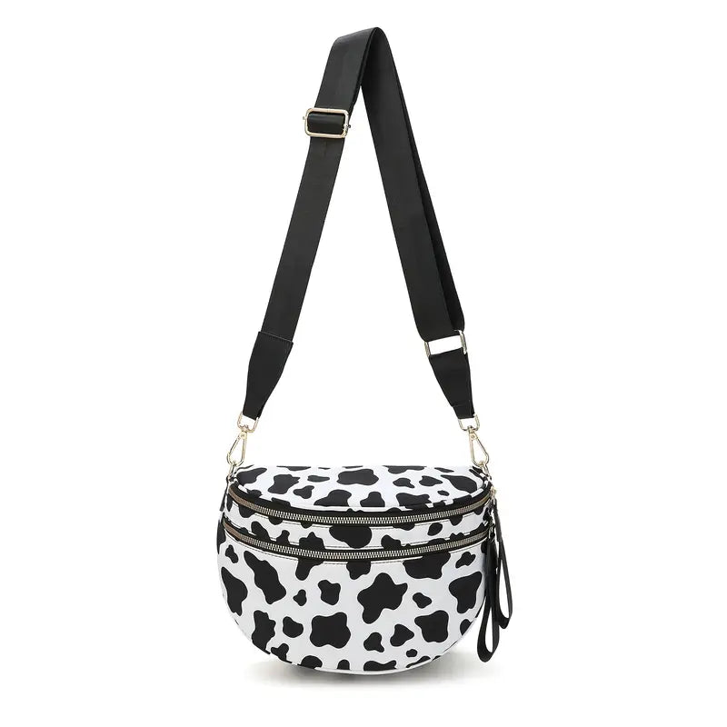 Women's Adjustable Crossbody Bum Bag - Spacious Geometric Pattern, Zipper Closure