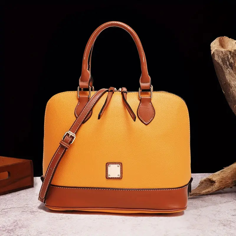 Luxury Color Contrast Satchel Handbag - Classic Style for Women's Office & Work