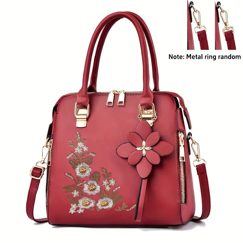 Intricate Floral & Bird Embroidered Crossbody Handbag