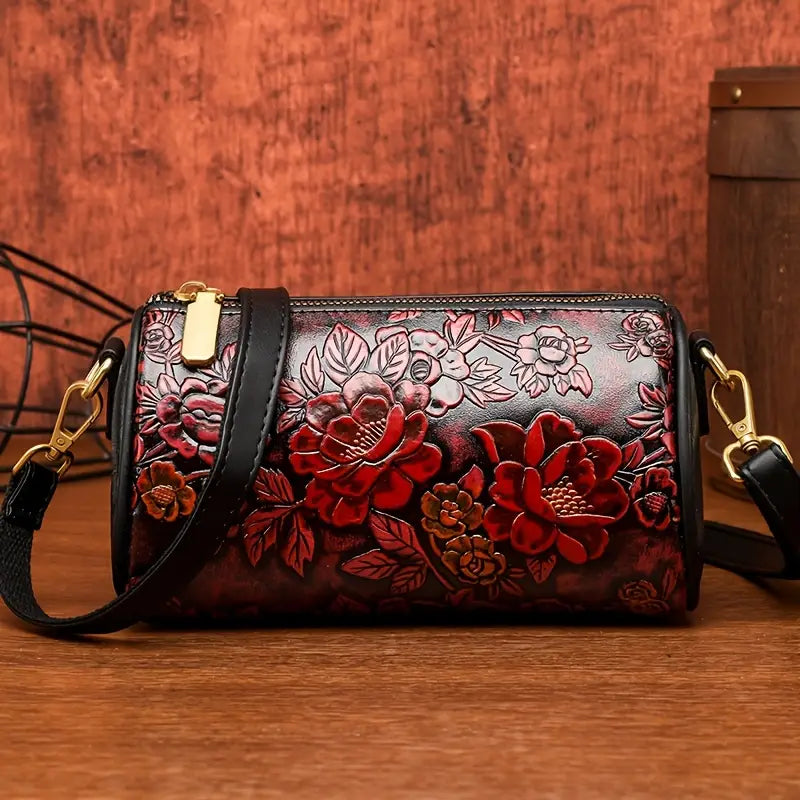 Mini Vintage Floral Embossed Crossbody Bag