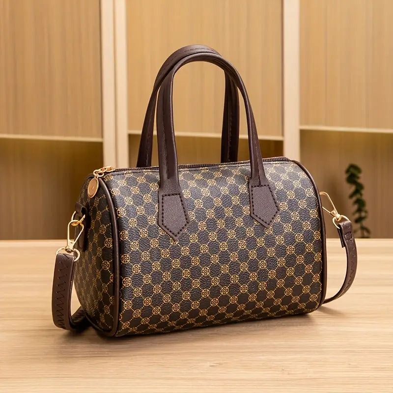Vintage Polka Dot Quilted Mini Handbag - Lightweight Synthetic Leather with Detachable Strap & Zipper Closure