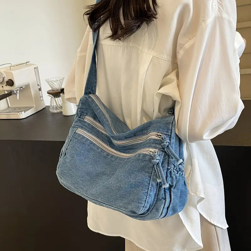 Women's Lightweight Crossbody Tote Bag - Solid Color, Adjustable Strap, Multiple Zippered Compartments, Durable Lining