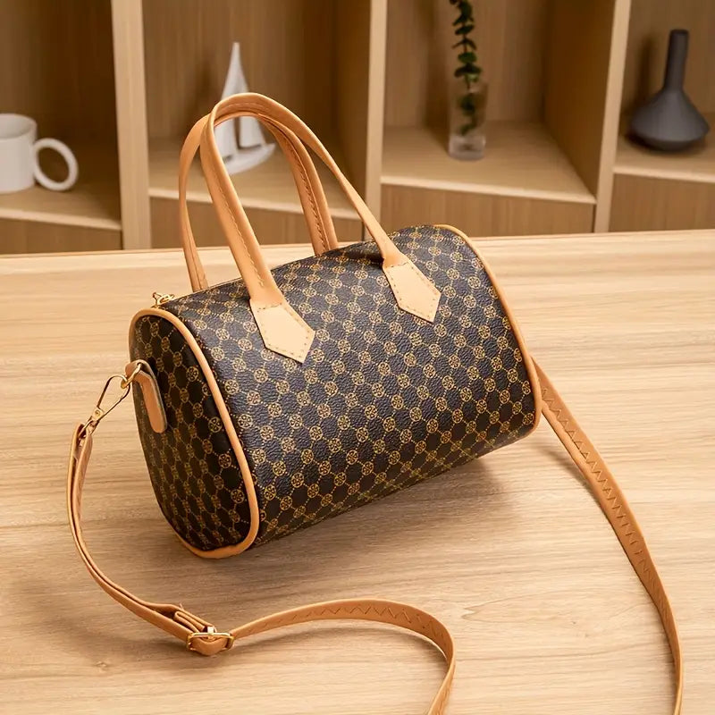 Vintage Polka Dot Quilted Mini Handbag - Lightweight Synthetic Leather with Detachable Strap & Zipper Closure