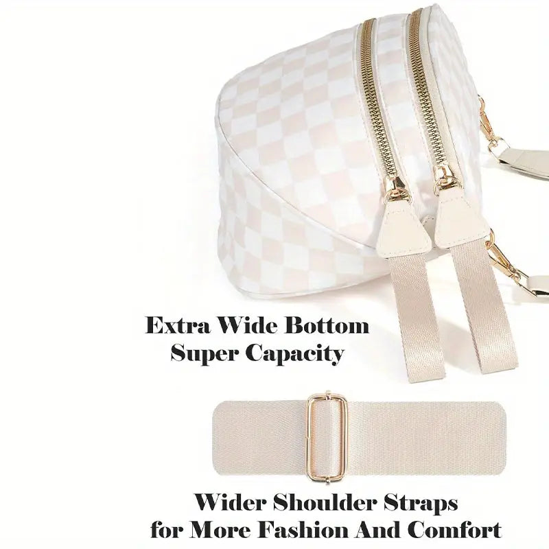 Women's Adjustable Crossbody Bum Bag - Spacious Geometric Pattern, Zipper Closure