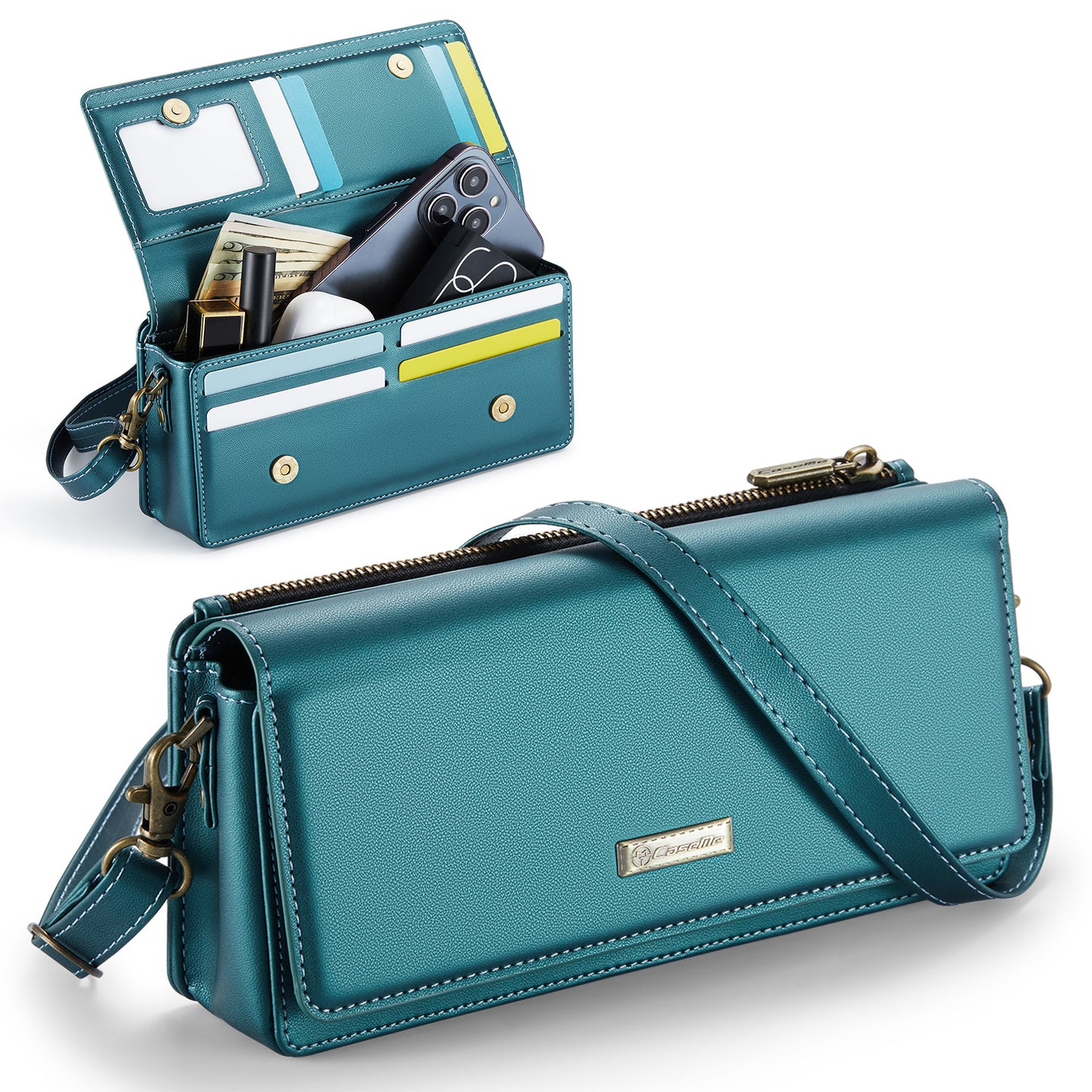 Multi-Functional Crossbody Shoulder Bag for Women/Men - RFID Blocking Wallet with 7 Card Slots, Adjustable Strap & Wristlet, Durable Edging Stitching