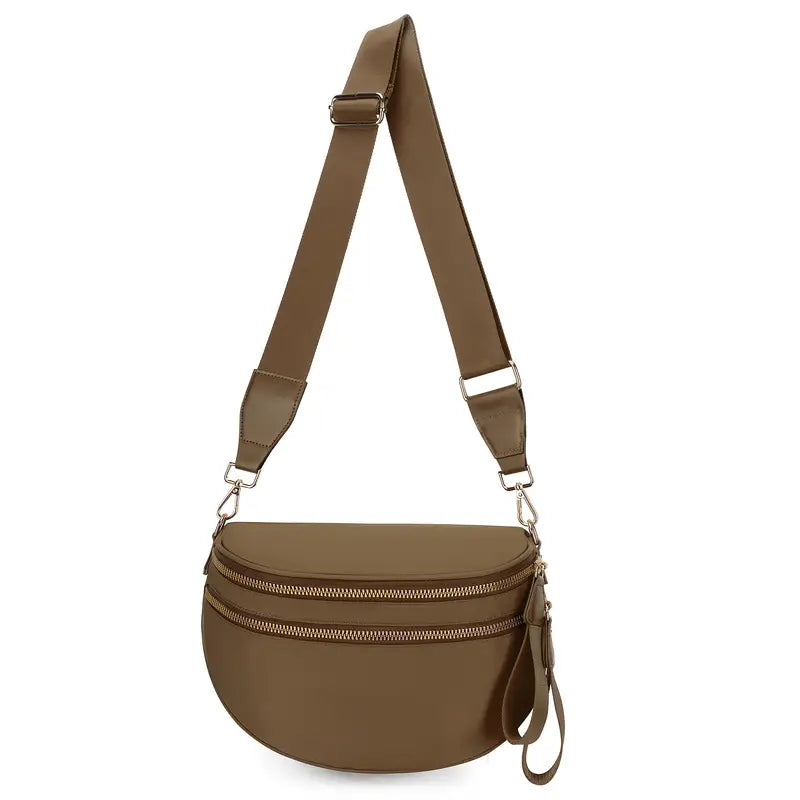 Women's Adjustable Crossbody Bum Bag - Spacious Geometric Pattern, Zipper Closure