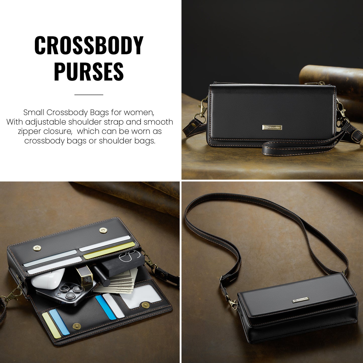 Multi-Functional Crossbody Shoulder Bag for Women/Men - RFID Blocking Wallet with 7 Card Slots, Adjustable Strap & Wristlet, Durable Edging Stitching