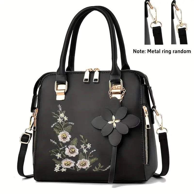 Intricate Floral & Bird Embroidered Crossbody Handbag