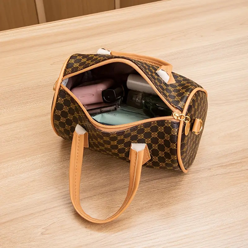 Vintage Polka Dot Quilted Mini Handbag - Lightweight Synthetic Leather with Detachable Strap & Zipper Closure