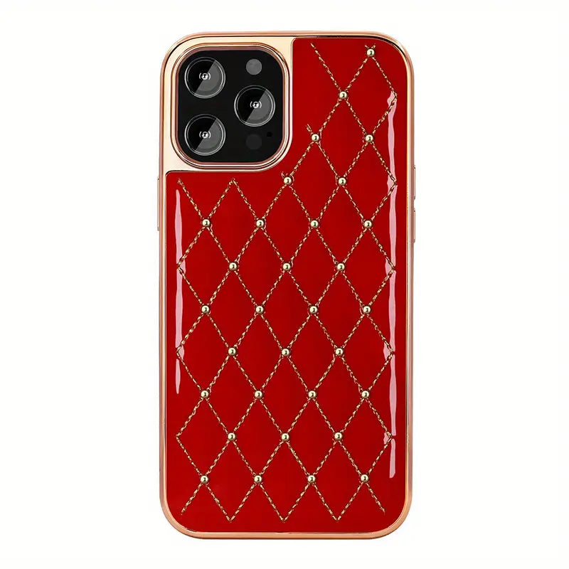 Gold Plated Embroidered Beads Leather Case for iPhone
