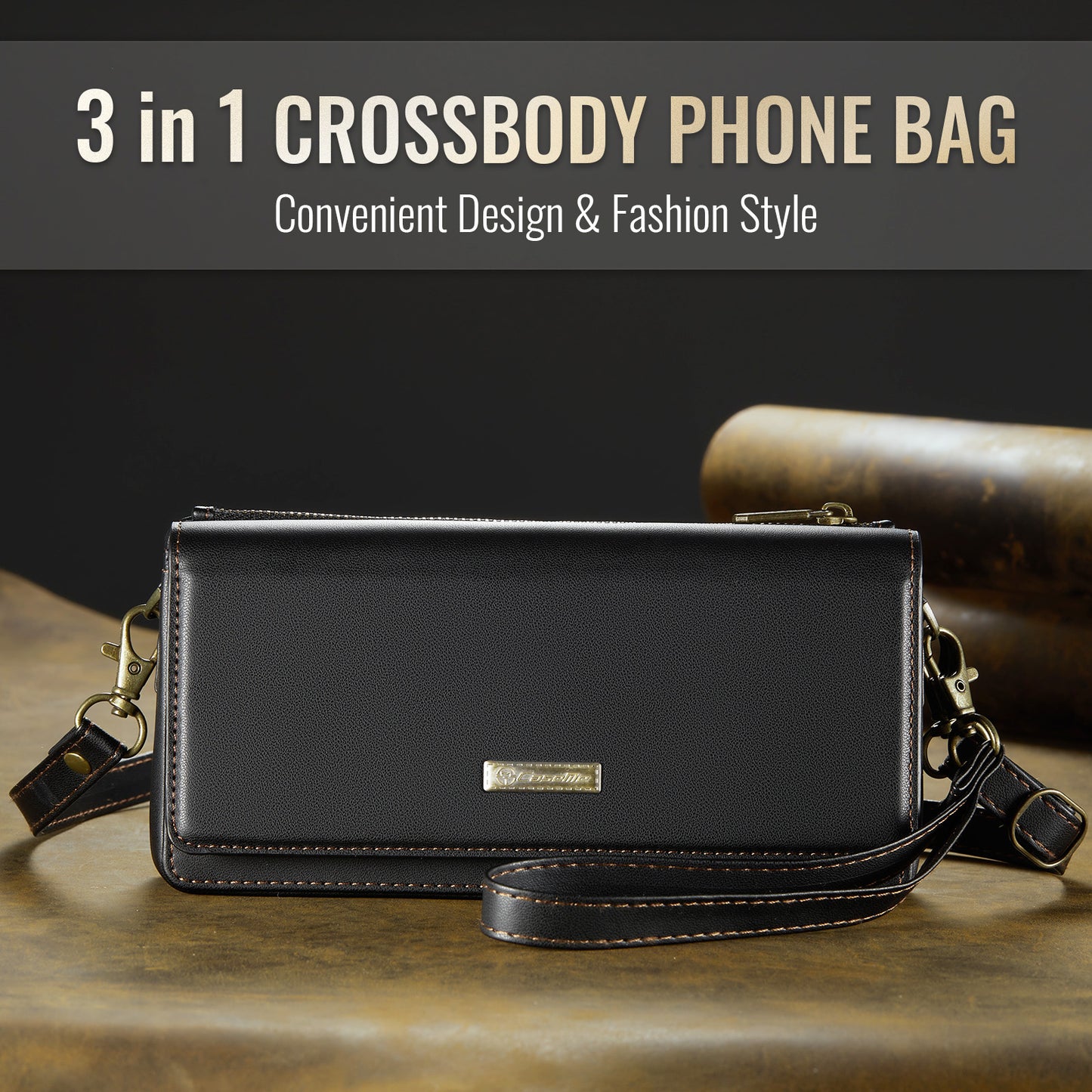 Multi-Functional Crossbody Shoulder Bag for Women/Men - RFID Blocking Wallet with 7 Card Slots, Adjustable Strap & Wristlet, Durable Edging Stitching