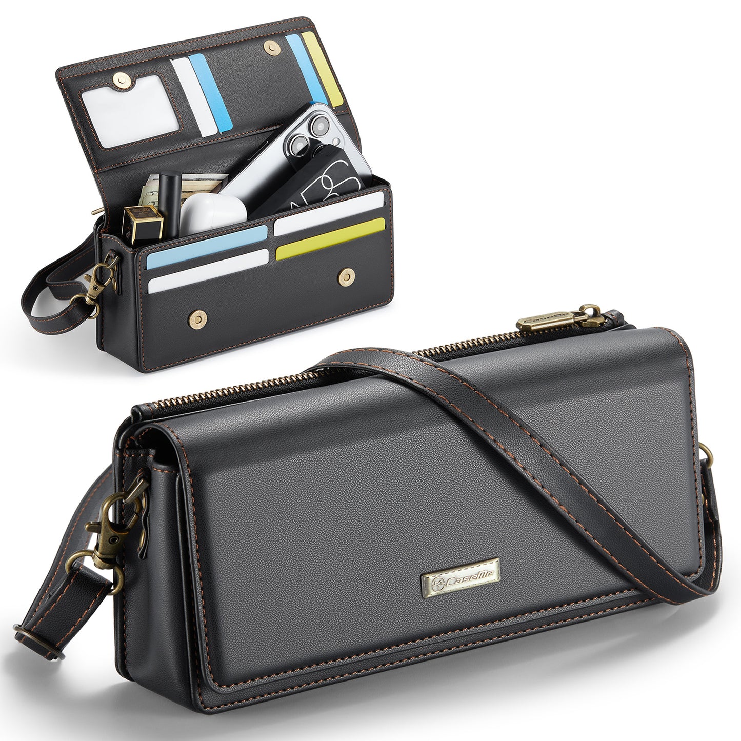Multi-Functional Crossbody Shoulder Bag for Women/Men - RFID Blocking Wallet with 7 Card Slots, Adjustable Strap & Wristlet, Durable Edging Stitching