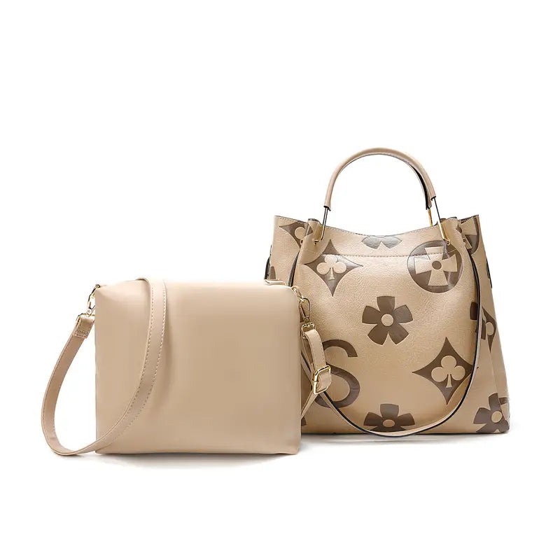 Elegant Floral Embossed Satchel Handbag - Faux Leather with Zipper Closure