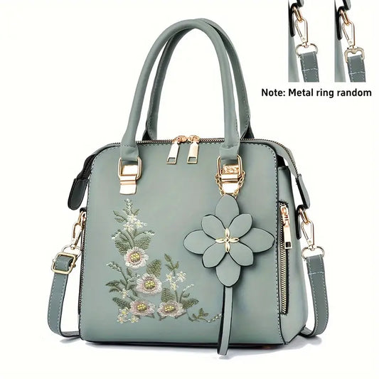 Intricate Floral & Bird Embroidered Crossbody Handbag