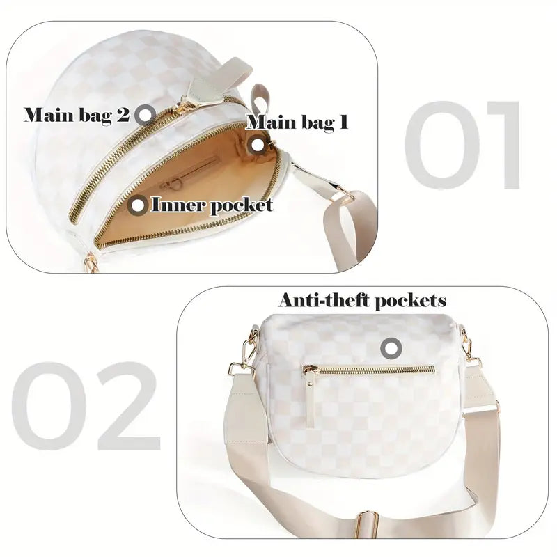 Women's Adjustable Crossbody Bum Bag - Spacious Geometric Pattern, Zipper Closure