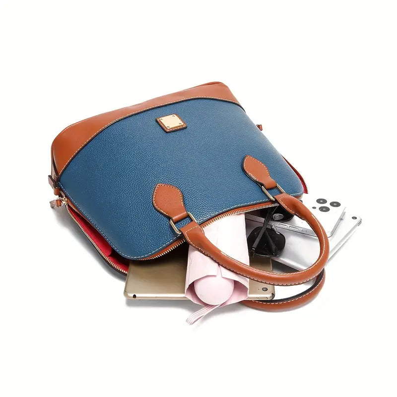 Luxury Color Contrast Satchel Handbag - Classic Style for Women's Office & Work