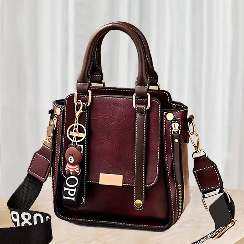 Women's Adjustable Tote Handbag - Spacious Work Bag with Zipper Closure, Golden Hardware